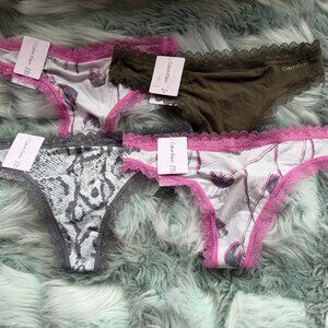 FOUR (4) Calvin Klein Women's Flirt Micro Lace Thong X-Small NEW with TAGS